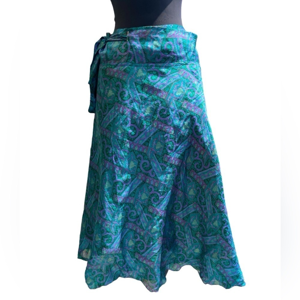 Reversible Silk Wrap Skirt by Western Fashion Bohemian Bluish/Red - Picture 8 of 16